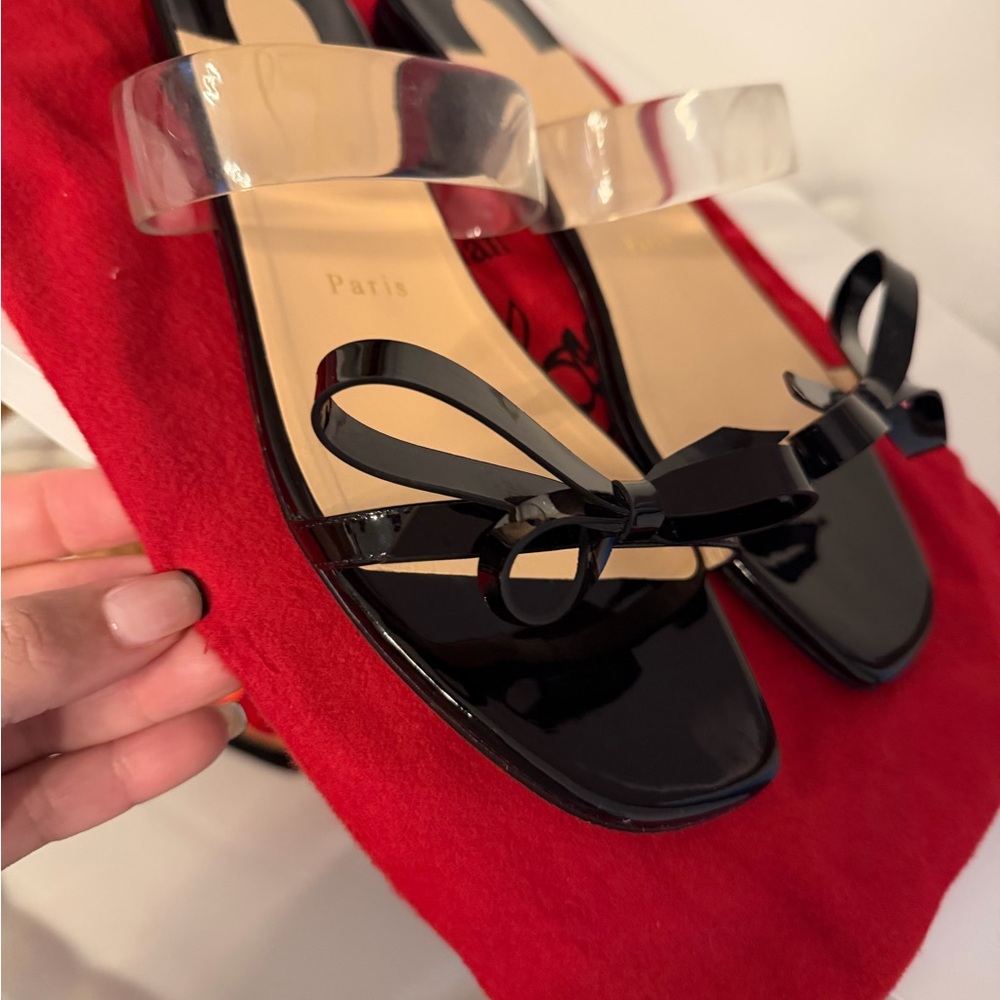 Christian Louboutin Black Patent Bow Sandals